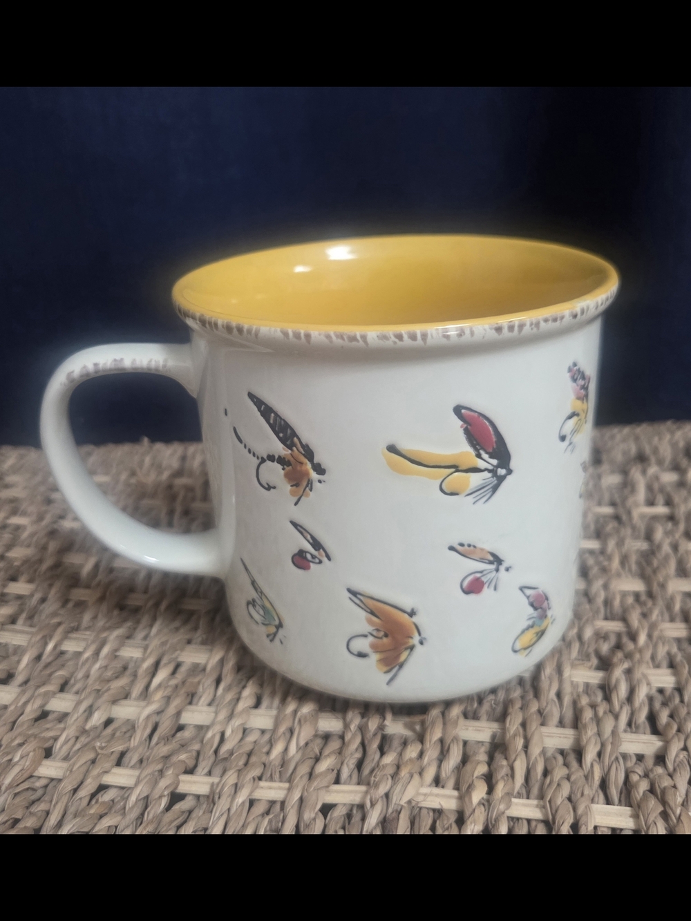 Fly Fishing Accent Ceramic Mug in Yellow and Cream Bin X